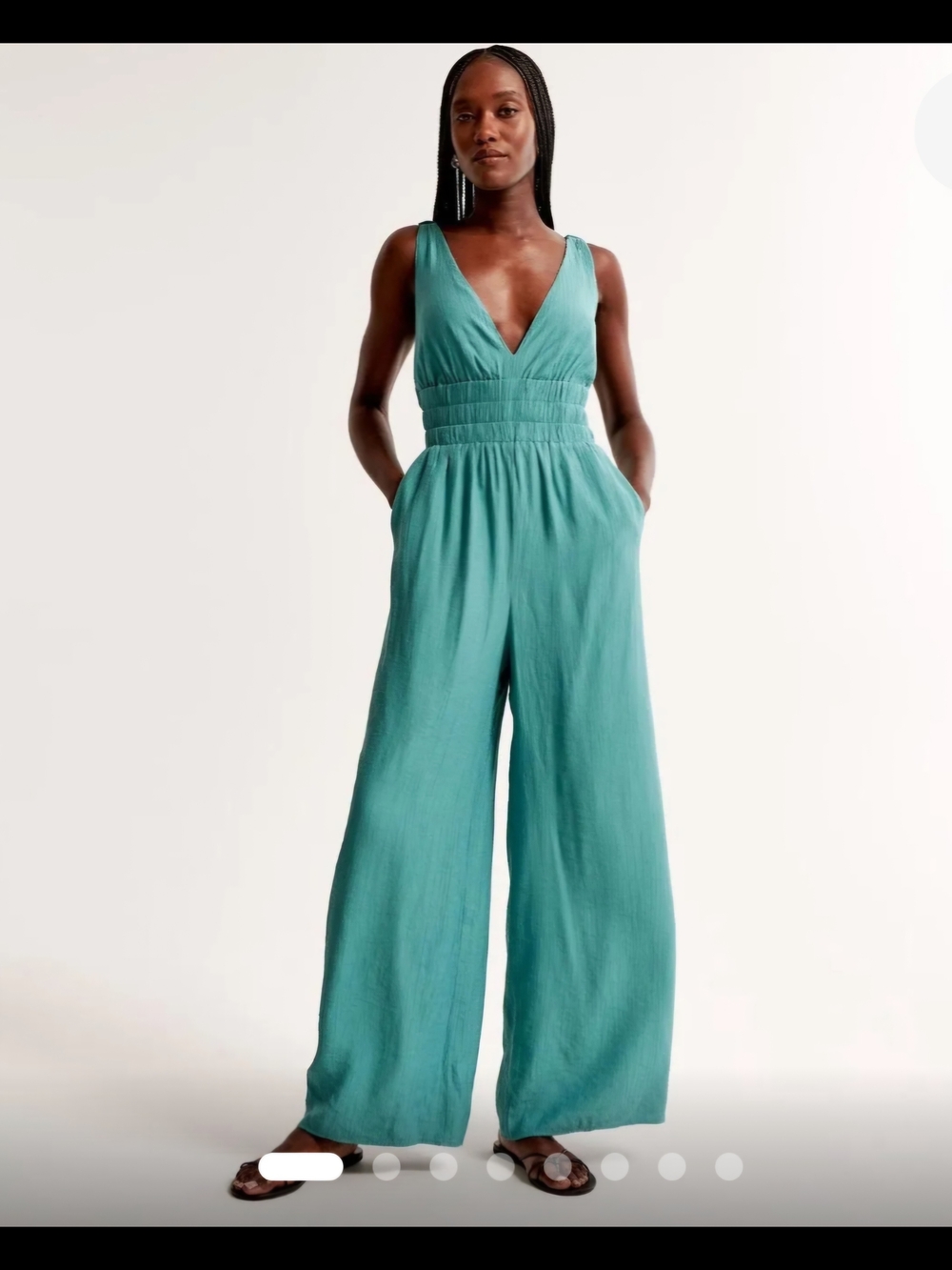 Teal Wide-Leg V-Neck Jumpsuit